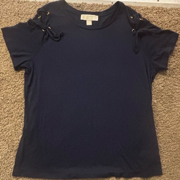 Michael By MK Woman Lg Navy Blue T-Shirt Laced up short sleeves Great condition - Picture 7 of 11